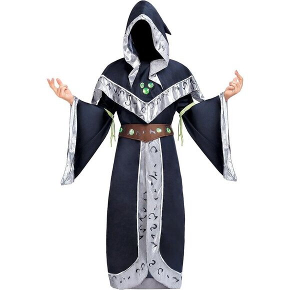 Spooktacular Creations Sorcerer Costume Adult Small With Hooded Shawl & Belt - Picture 7 of 8